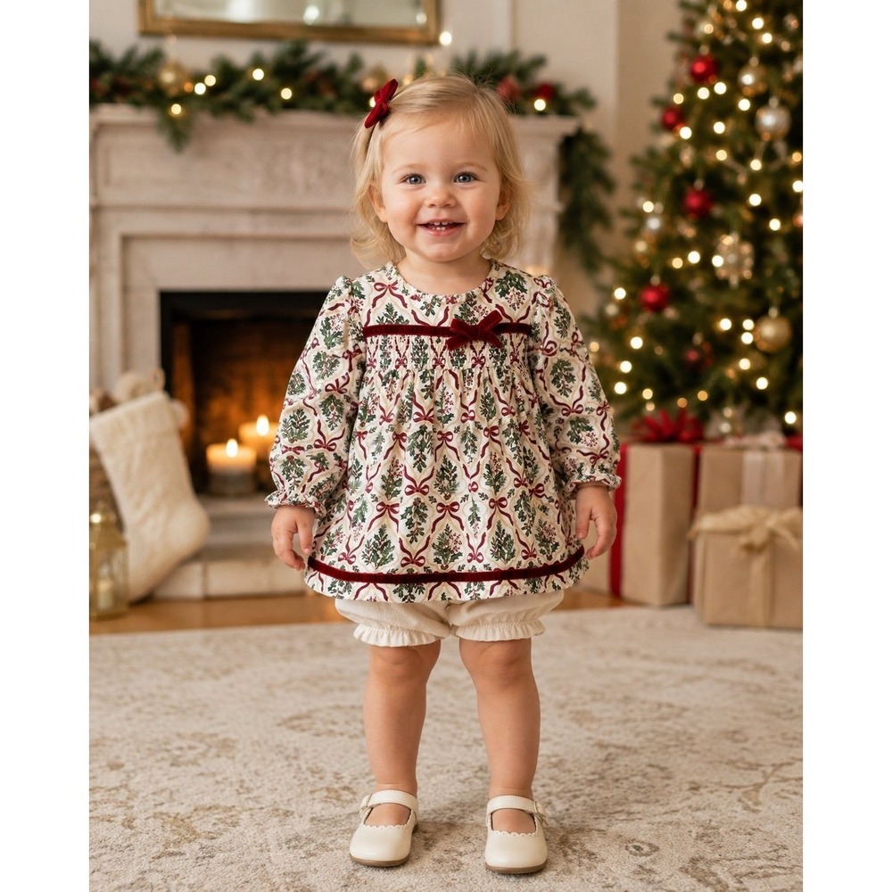 Tommy Bahama Toddler Christmas Smocked Tunic Top 18-24M Holiday Bow